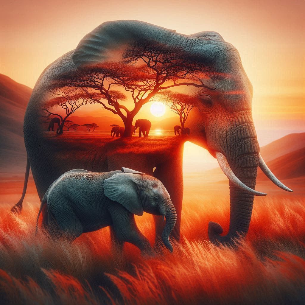 Elephant and her baby