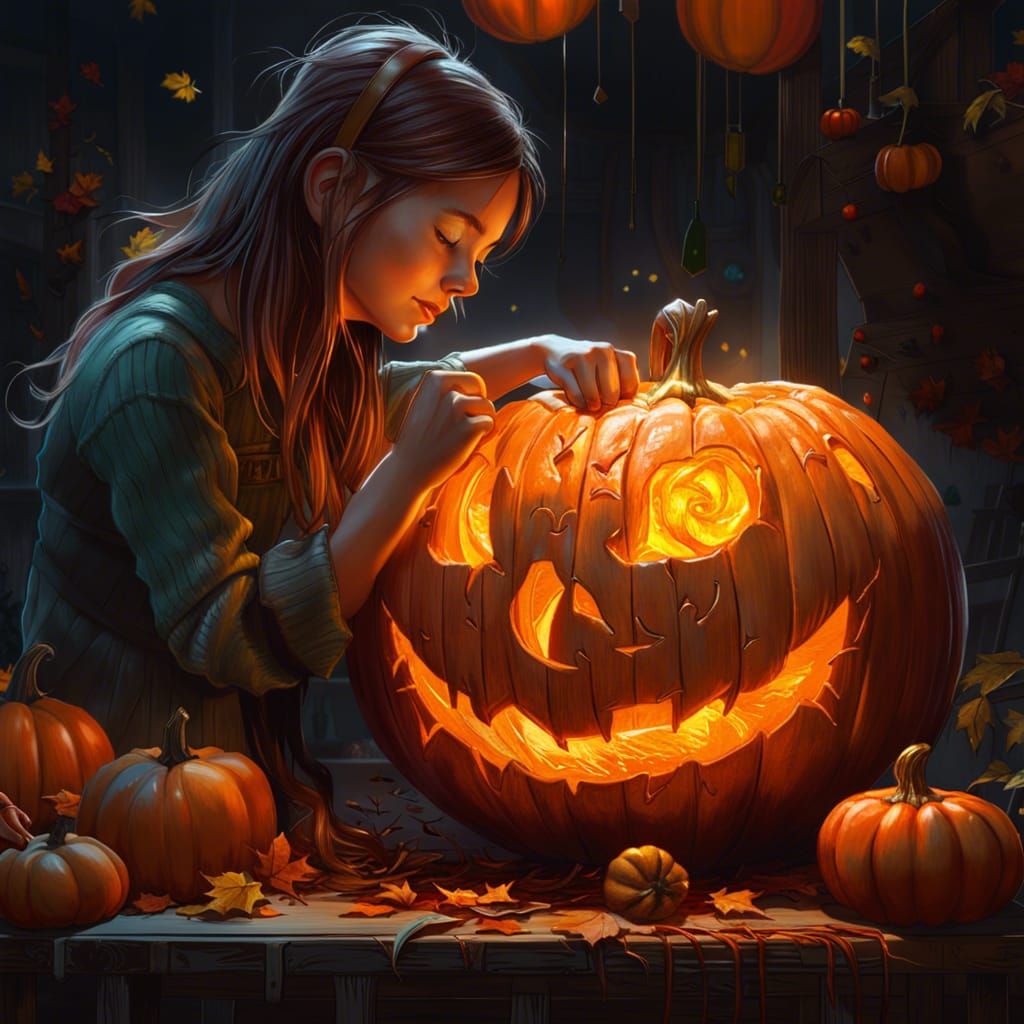 Girl carving jack o lantern  by @RubyKane
