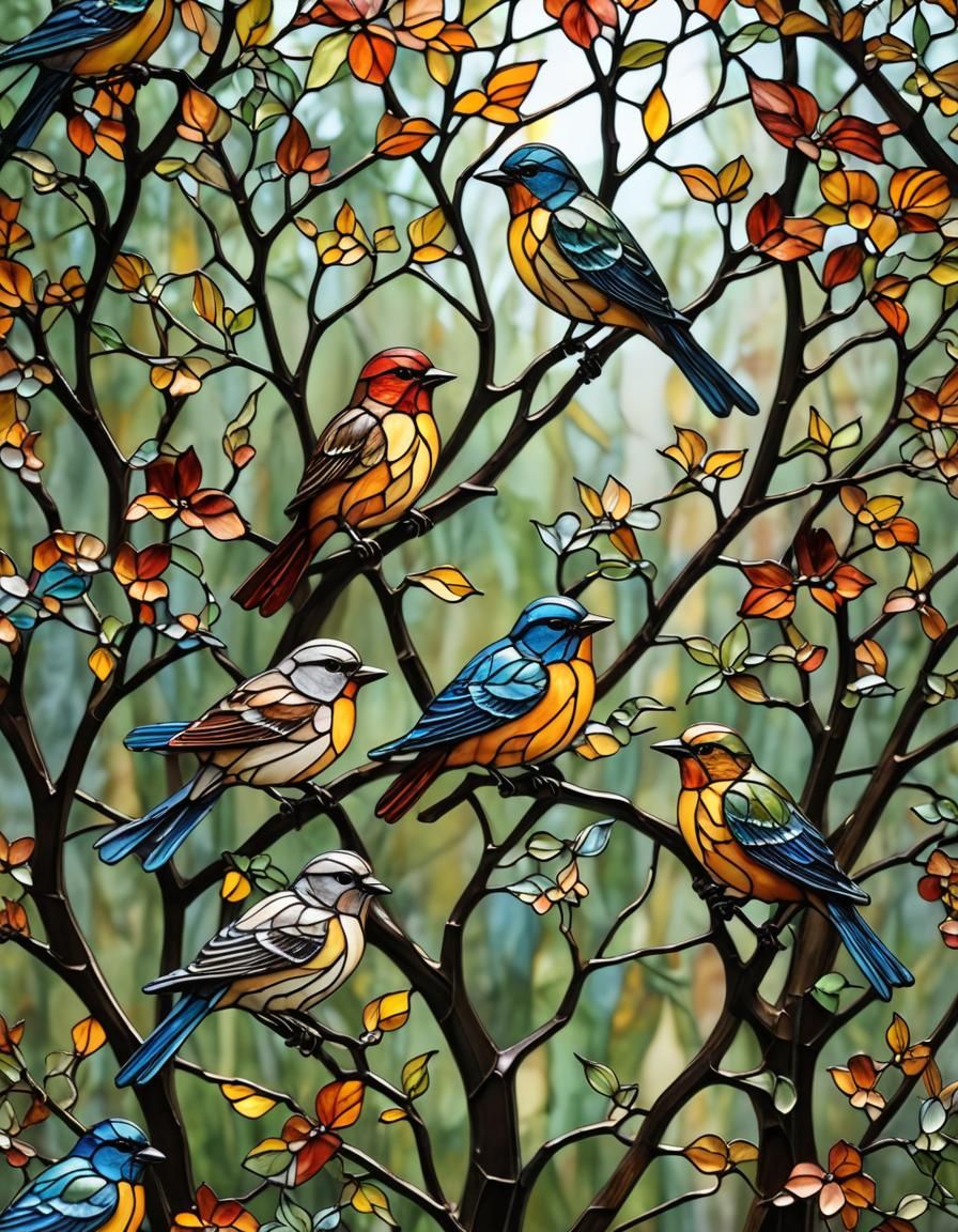 Stained-glass Song Birds  by @Chikiwi Creations
