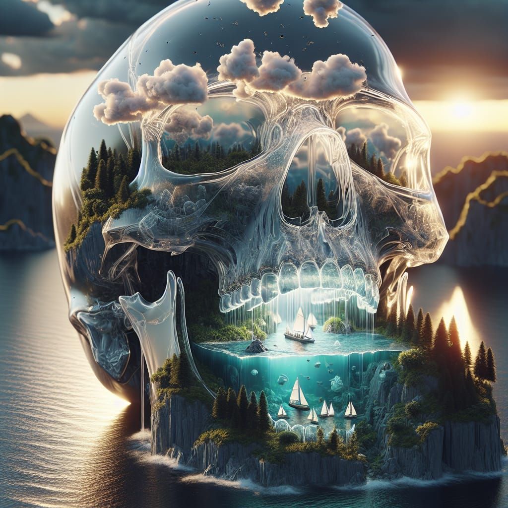 Glass Skull Island: A Surreal Mixed Media Concept Art