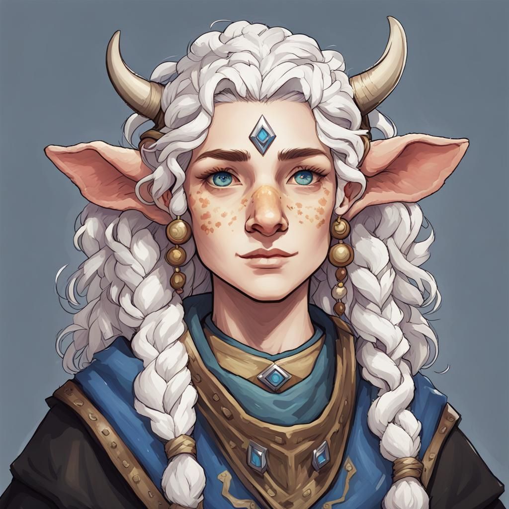 Firbolg, female, human face, human head, cow ears, bovine facial ...