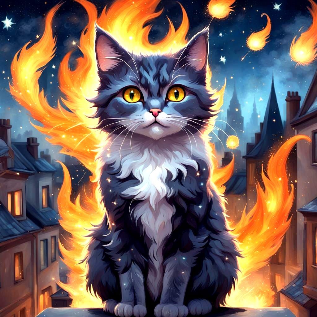 Cat on fire  by @RoseVincent