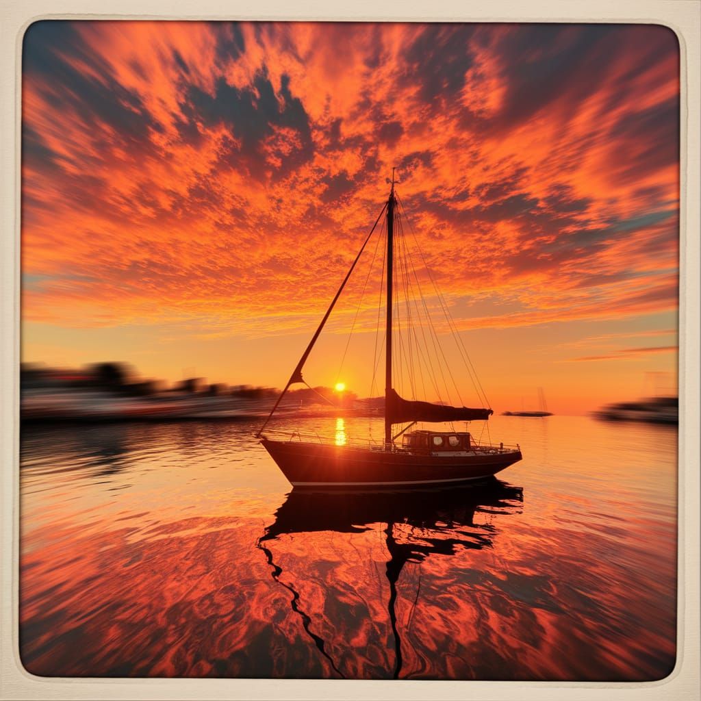 Sunset Sailboat Silhouette in Golden Light
