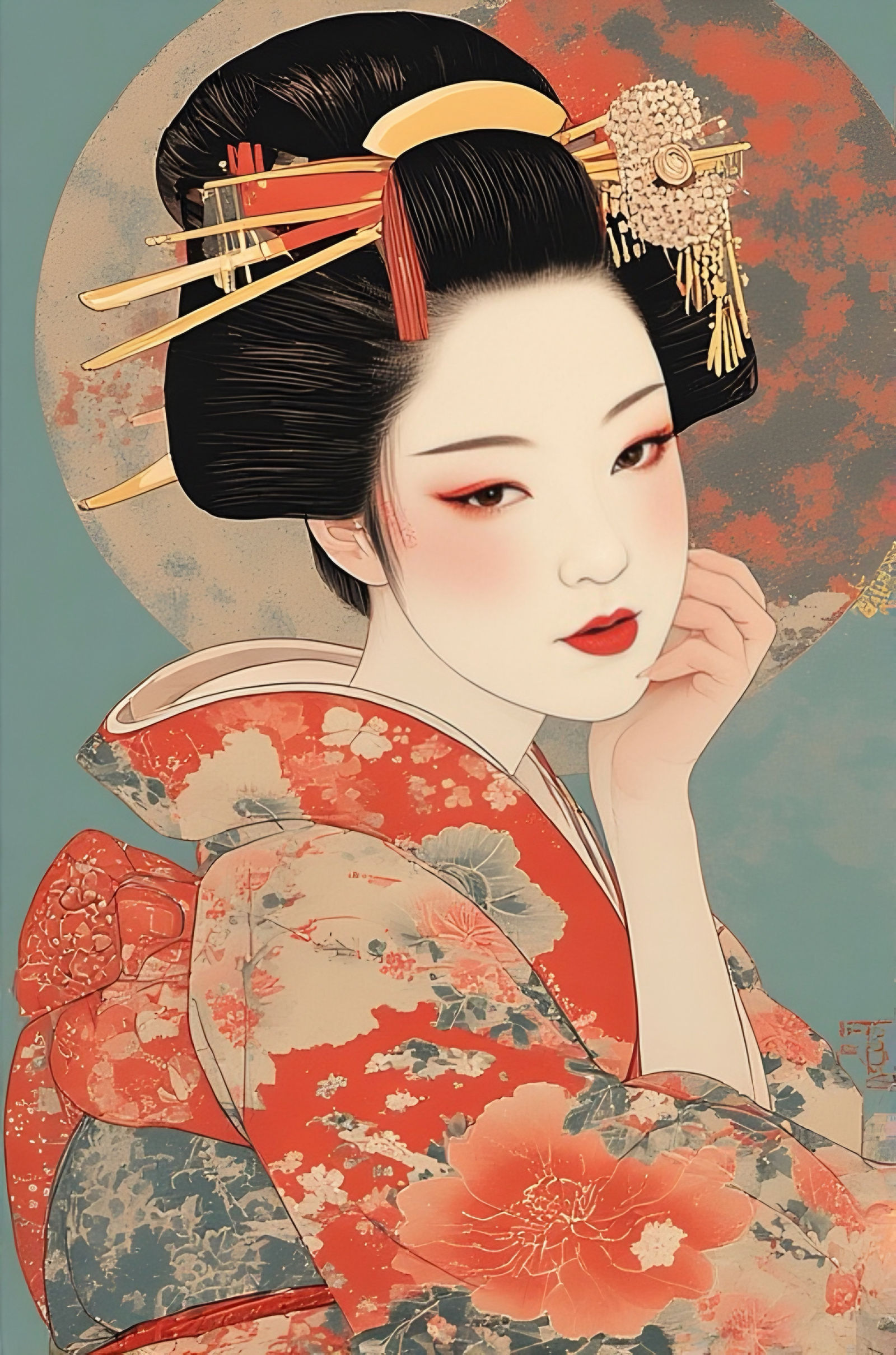 Lovely Geisha, ukiyo-e Art