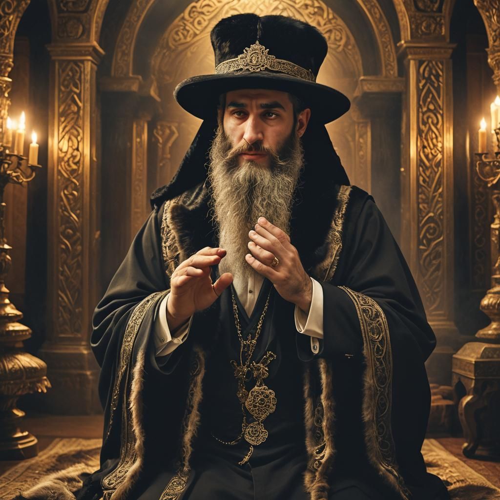 Hasidic Man Praying in Mystical Setting