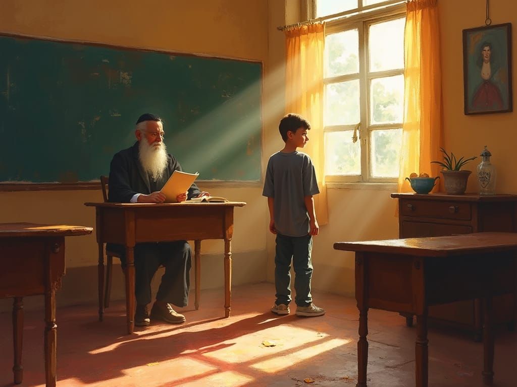 Sunlit Classroom: Rabbi and Student in Dreamy Style