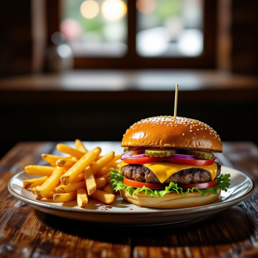 Gourmet Burger and Fries: Ultra-Realistic Food Photography