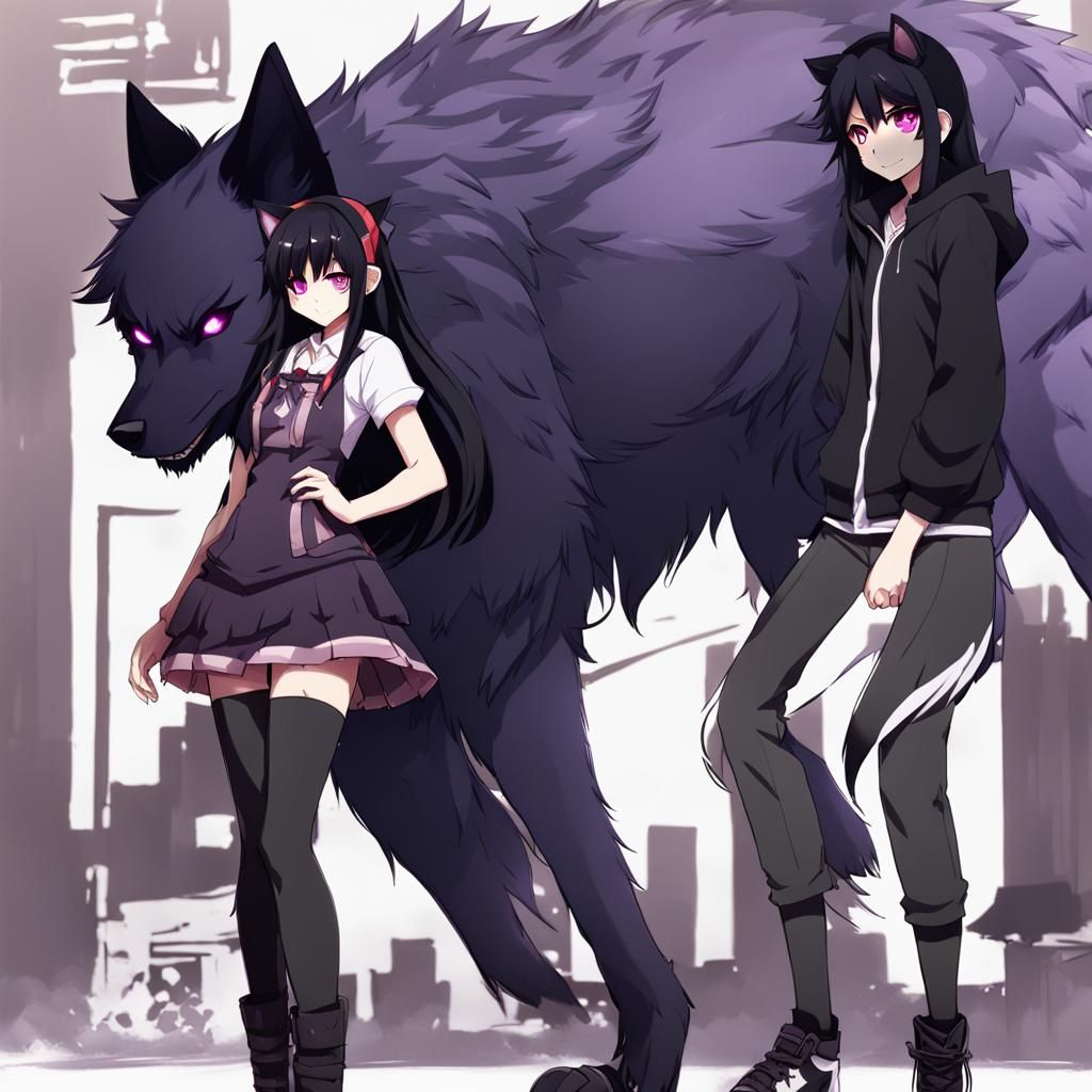 aphmau standing with werewolf ears and tail full body and black shoes ...