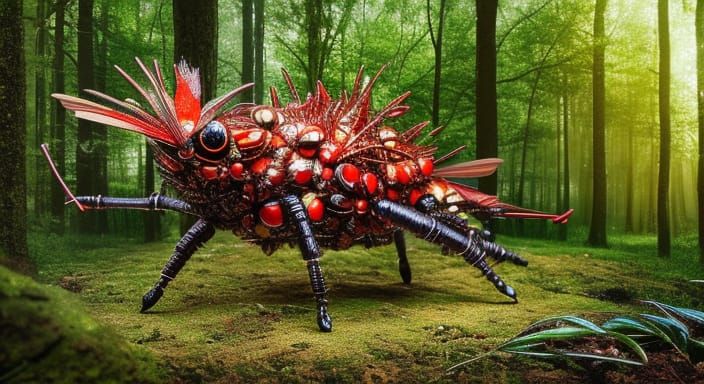 Full-body macro shot of bug with big eyes, by bordalo II, En...