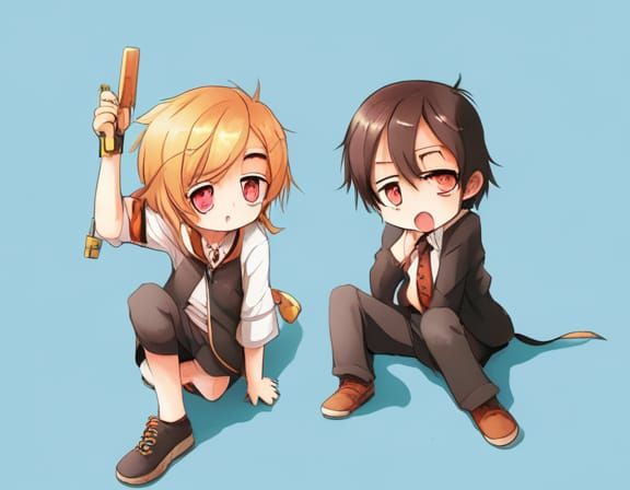 Anime Style Children Playing Art
