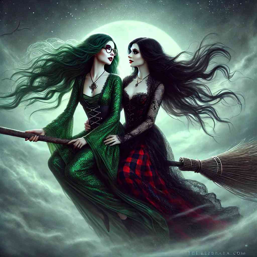 Witches flying on a broomstick