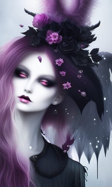 Gothic Witch and Albino Rabbit Digital Art