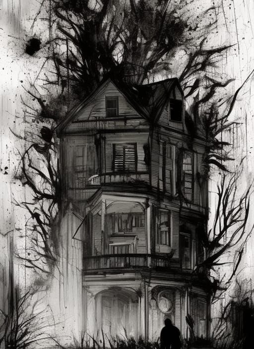 "horror haunted house" negative black and white Speedpaint w...