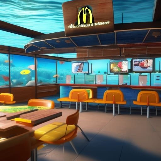 McDonald's restaurant on the bottom of the ocean realistic