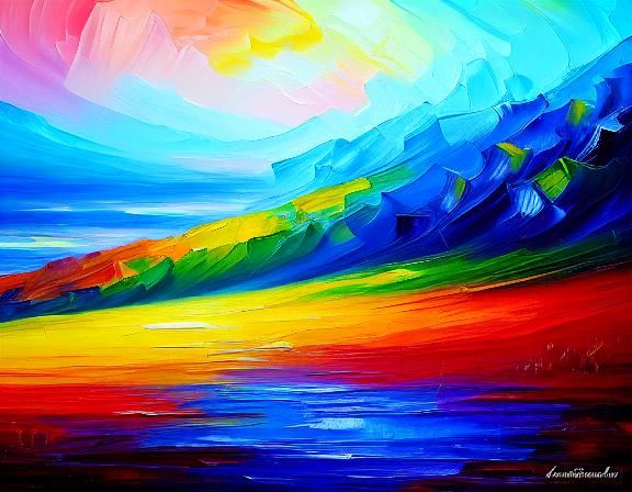 Skyland neo-impressionism expressionist style oil painting, ...