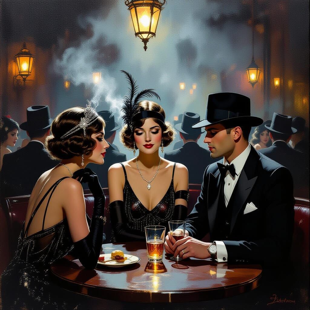 A group of friends at a 1920s Speakeasy  by @ais