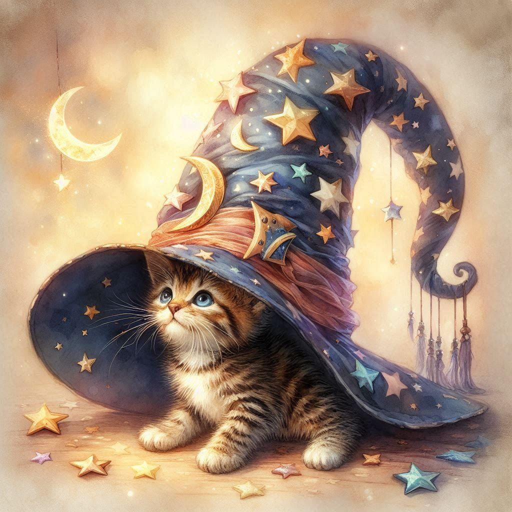 Kitten and Wizard Hat 2