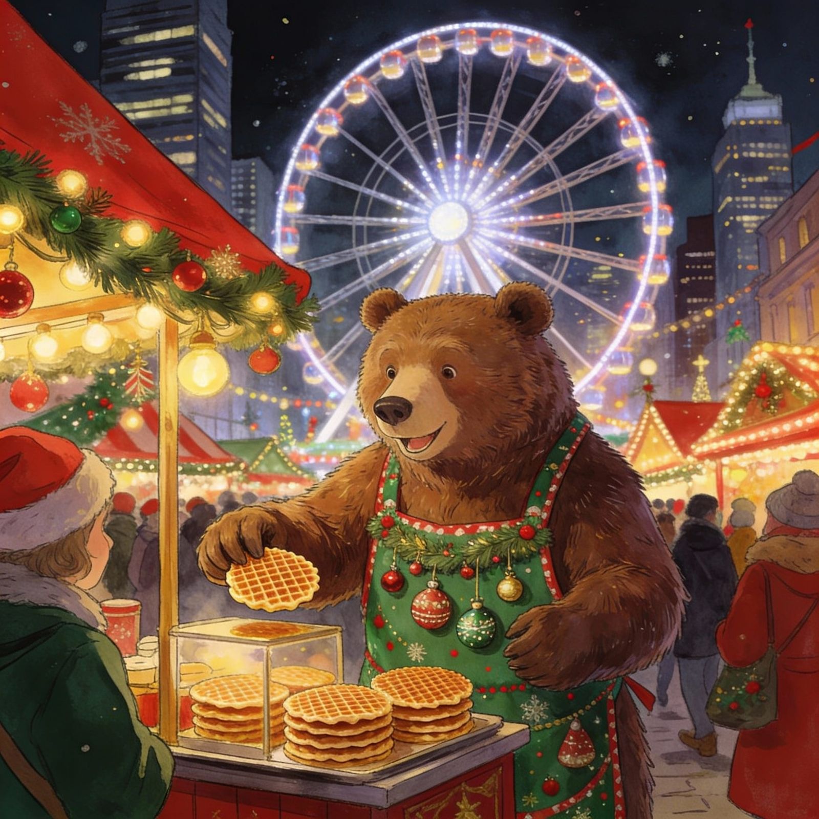 A bear selling stroopwafels