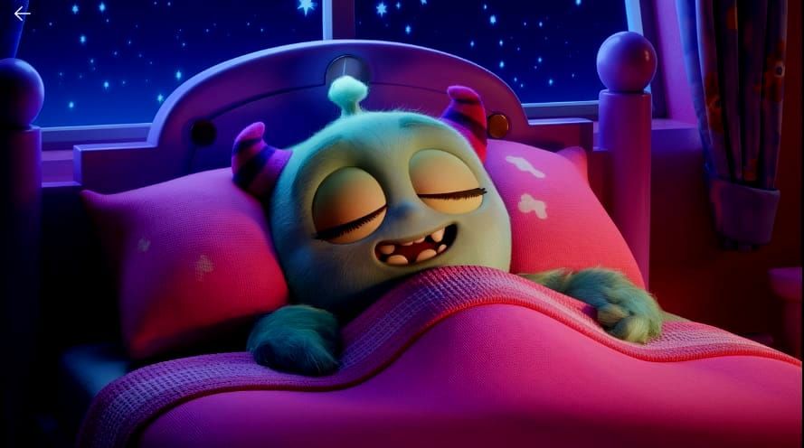 Cute Adorable Monster Sleeping in Her Bed