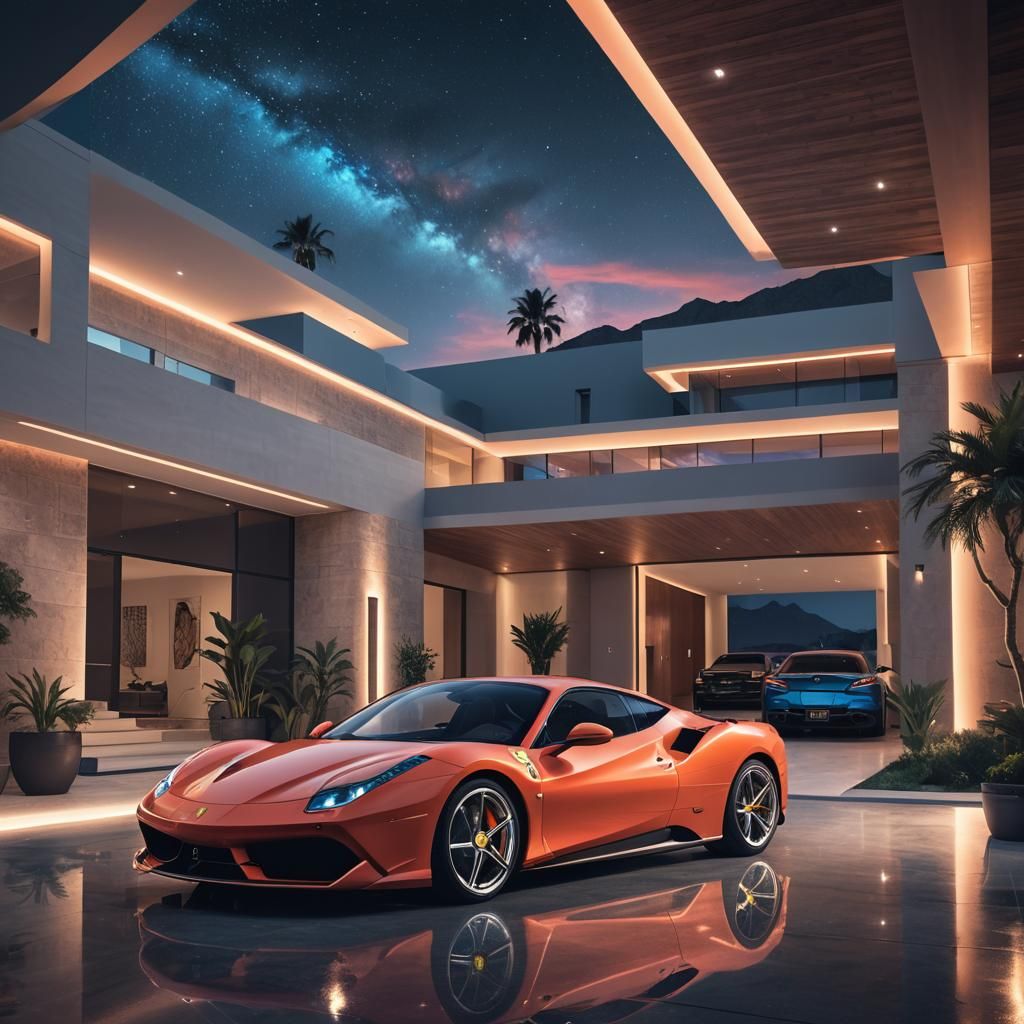 Ferrari
 in the Garage of modern style mansion