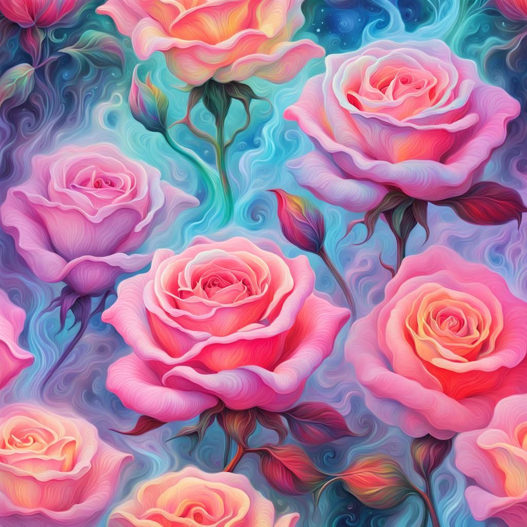 oil painting,🌷,🌷,🌹, A light gas forming a rose bouquet with each petal ...