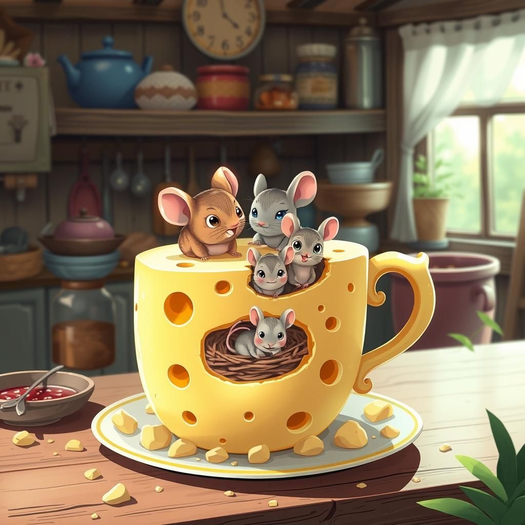 Cheese teacup with mouses