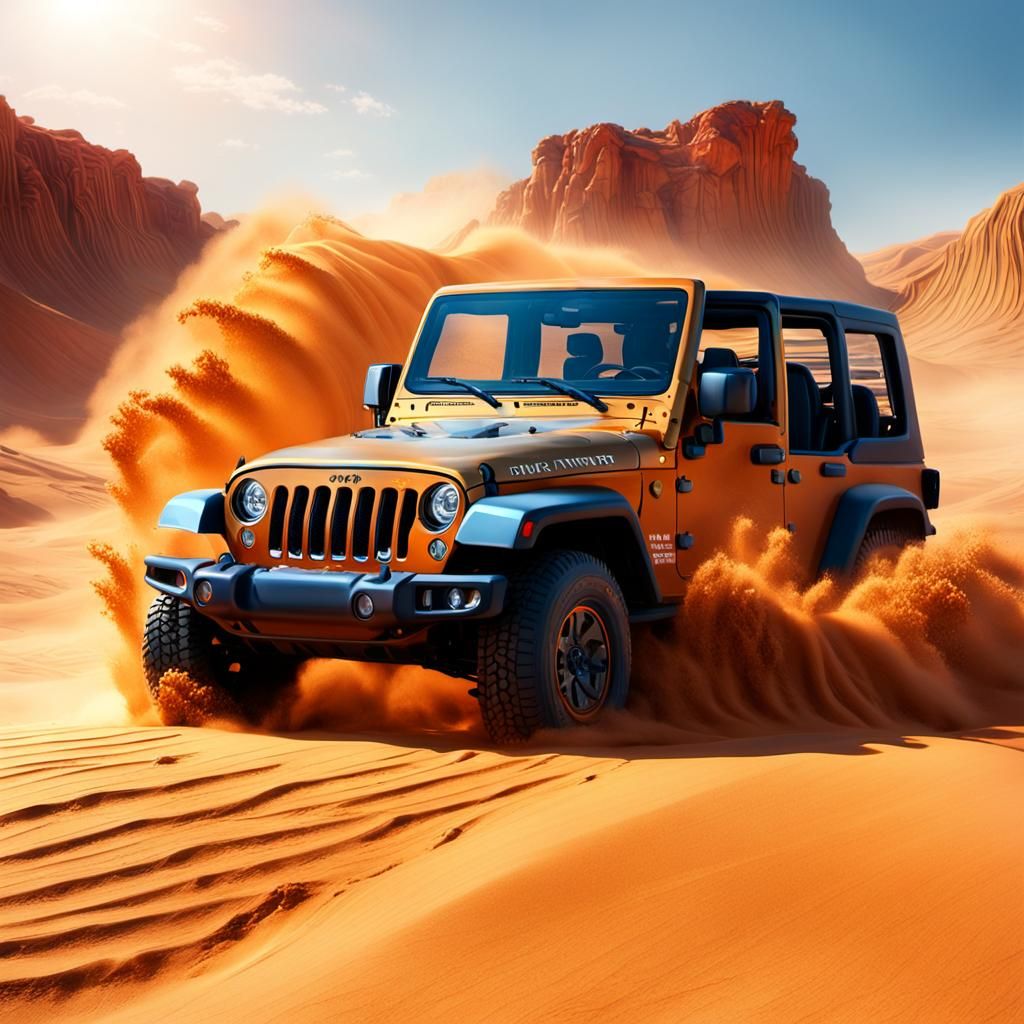 Jeep Drifting in Desert Landscape: Digital Art