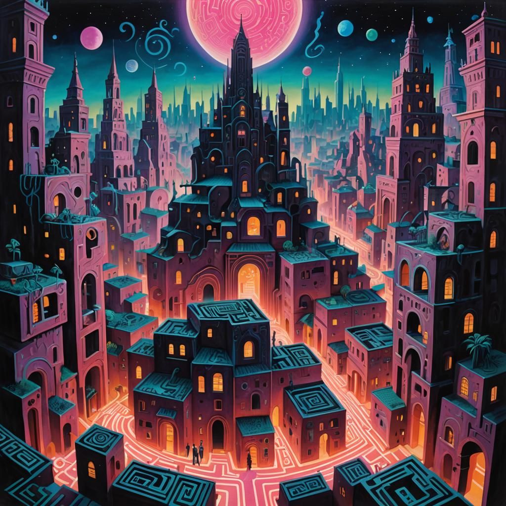 Surreal City in the Void: An AI Painting