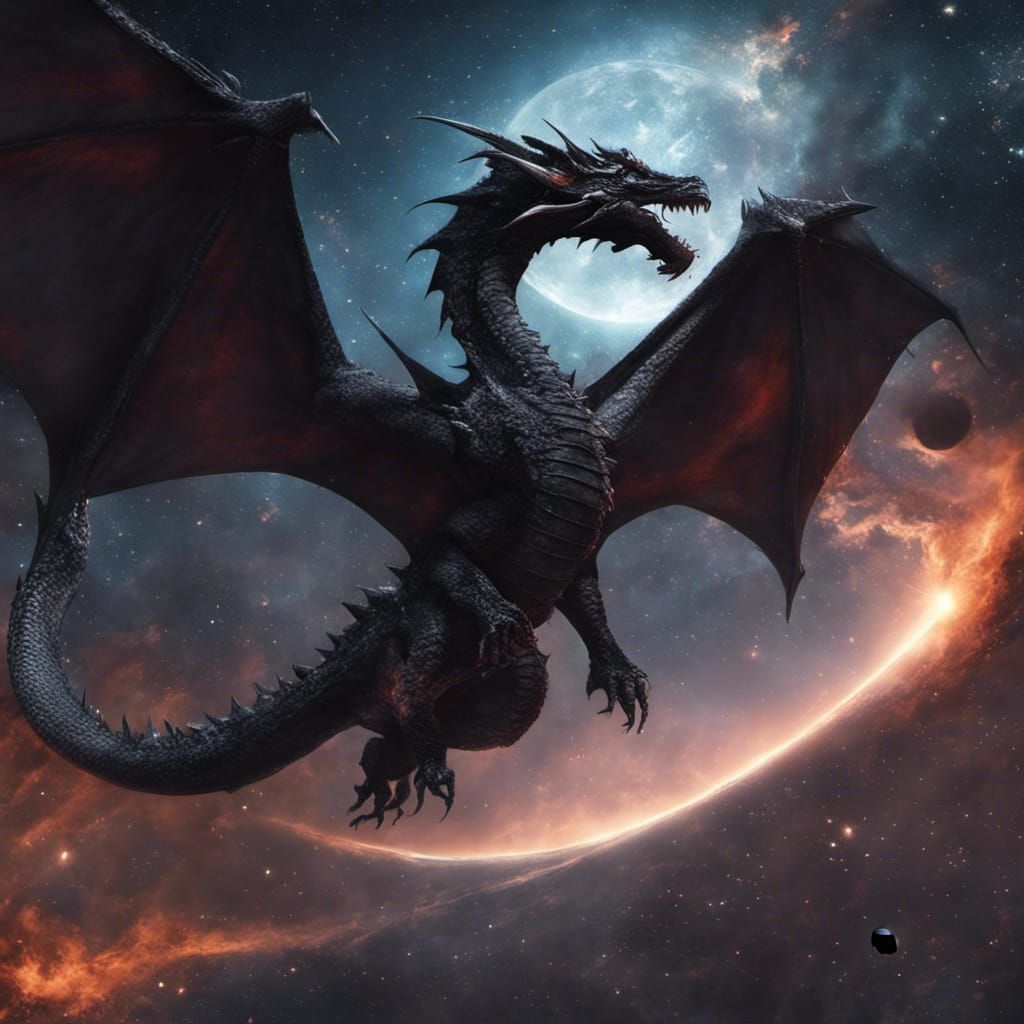 A Black Dragon Surround By Stars And Nebula In Space Epic cinematic brilliant stunning intricate meticulously ...  by @Ringking 1978