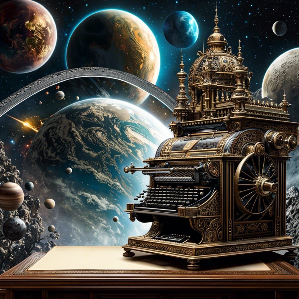 Elaborate highly detailed ancient victorian typewriter, intr...