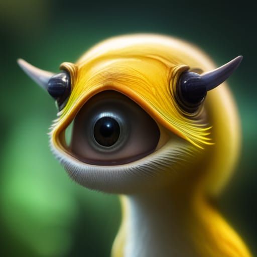 small creature with sharp teeth, yellow scales, big ears and...