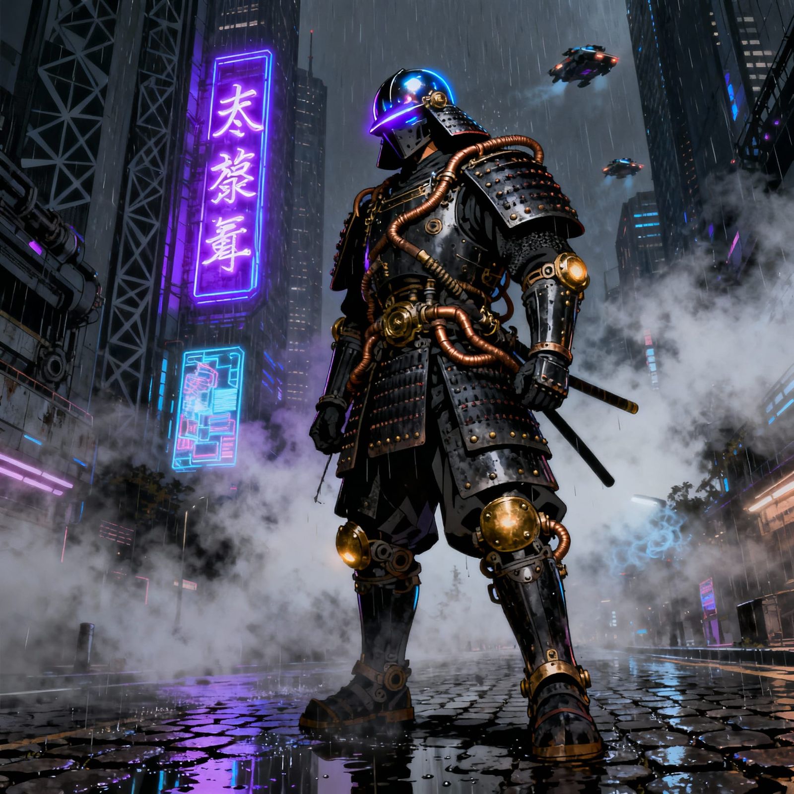 Samurai in a city   by @Mumbai AI