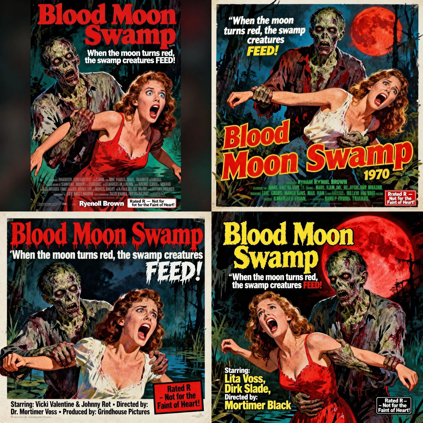 A 1970’s drive-in B-movie poster in the style of Reynold Brown painted in a lurid, pulp art style, classic grindhouse ci...