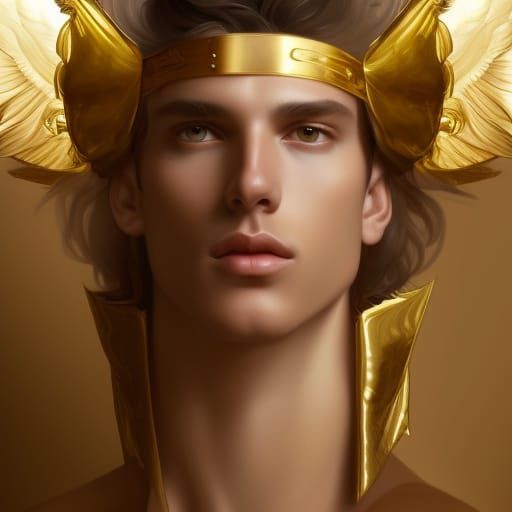 Extravagant ethereal Victoria secret angelic male model gold...