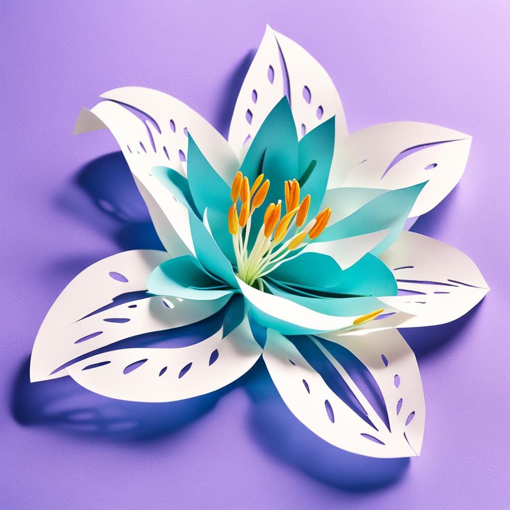 Generate an image of a lily flower cut out of colored paper,...