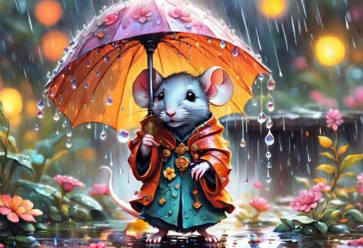 Mrs Mouse Walking in the Rain  by @Elaine AJ