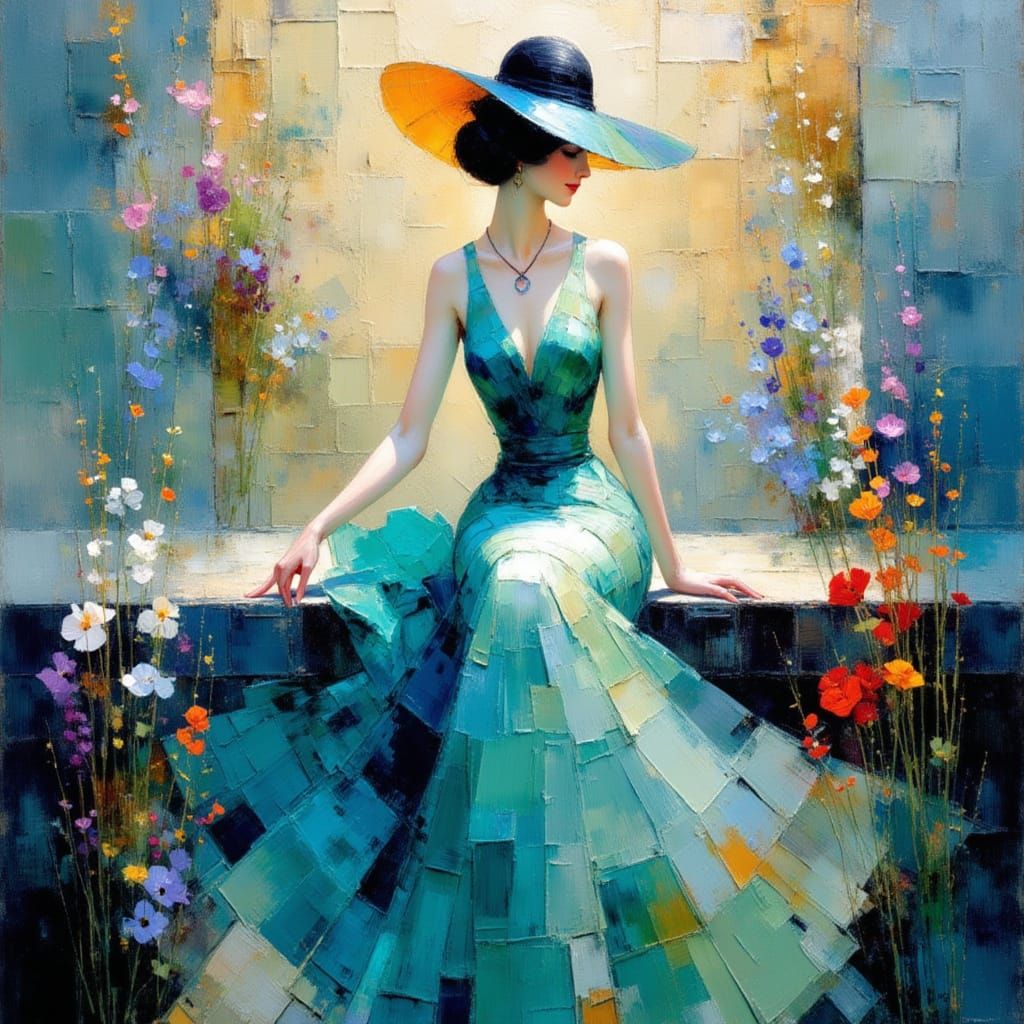 Ocean goddess, silver, teal and aqua hues, in Klimt style <lora:Earth and impression:1.0>