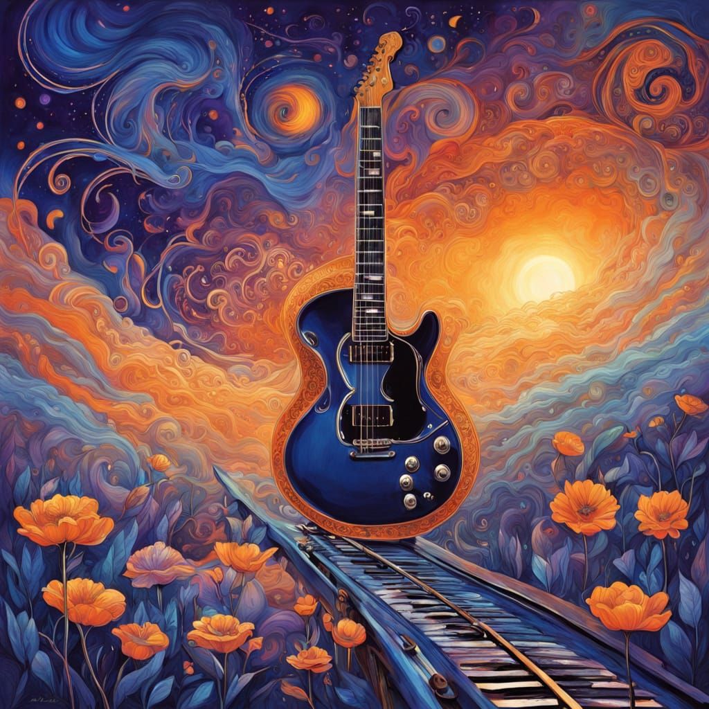Surreal Train Rides Giant Guitar Over Dreamy Landscape