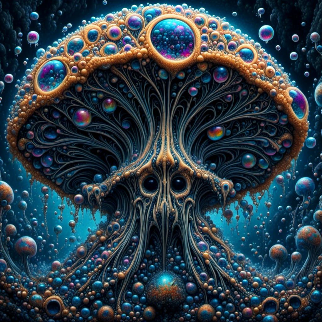 <lora:Bubbly:1.0> an evil mushroom