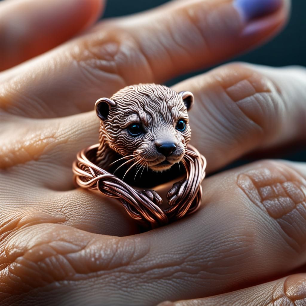 complex intricate thin copper wire, in the shape of A cute m...