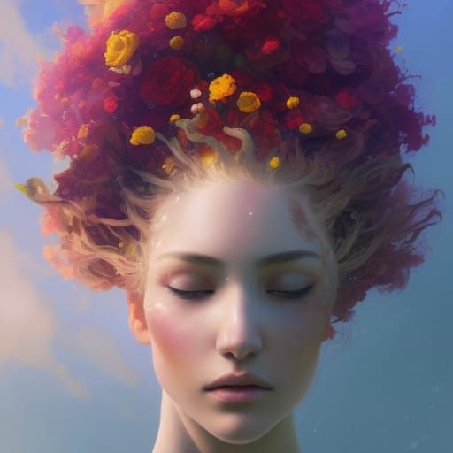 flowers sun wig sky apple