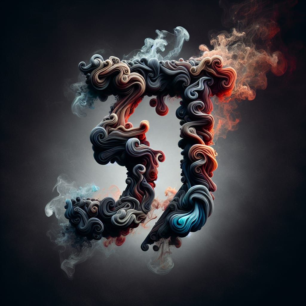 Mystical Hebrew Letter 'ה' in Swirling Smoke