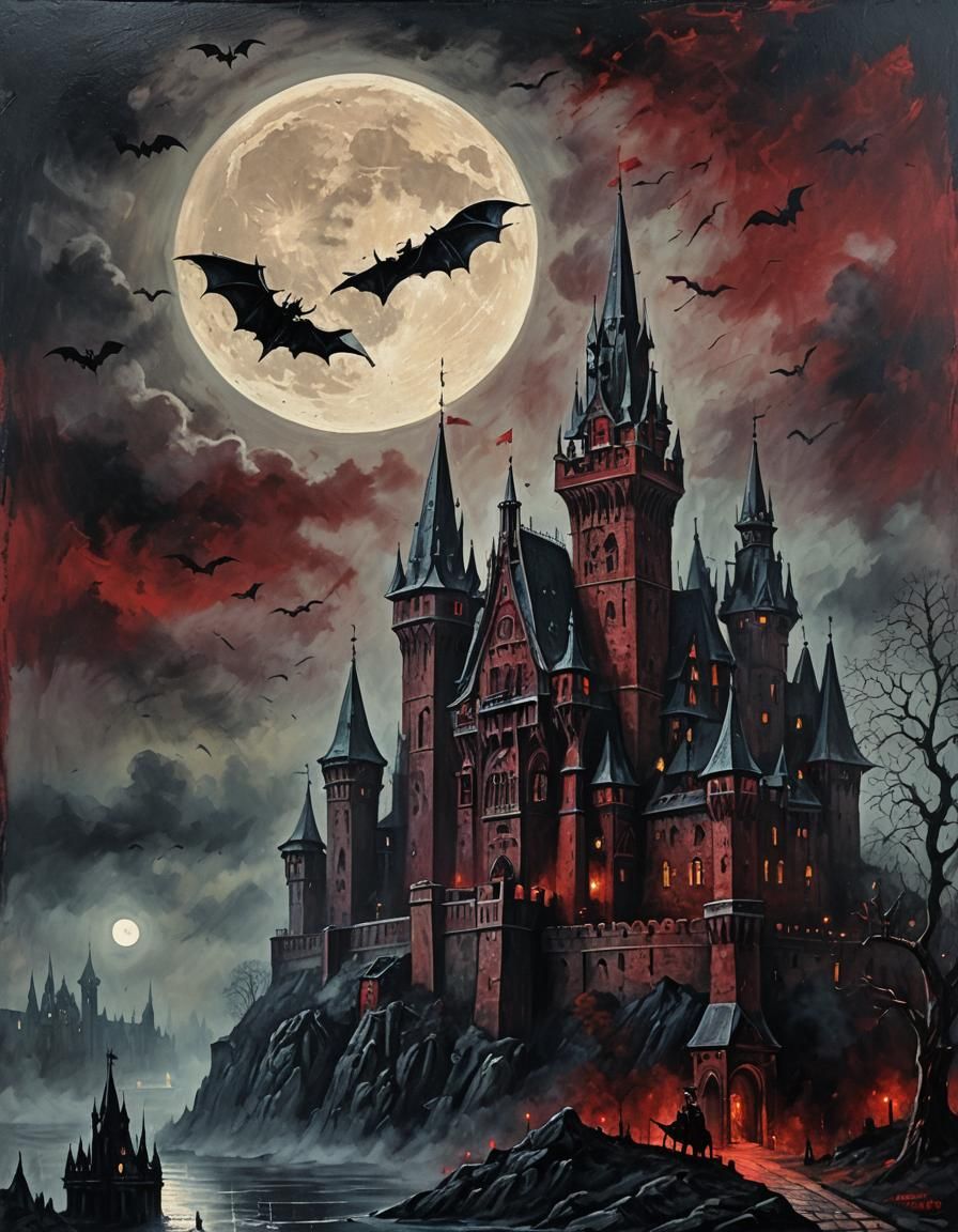A gothic horror medieval dark red and black aged parchment p...