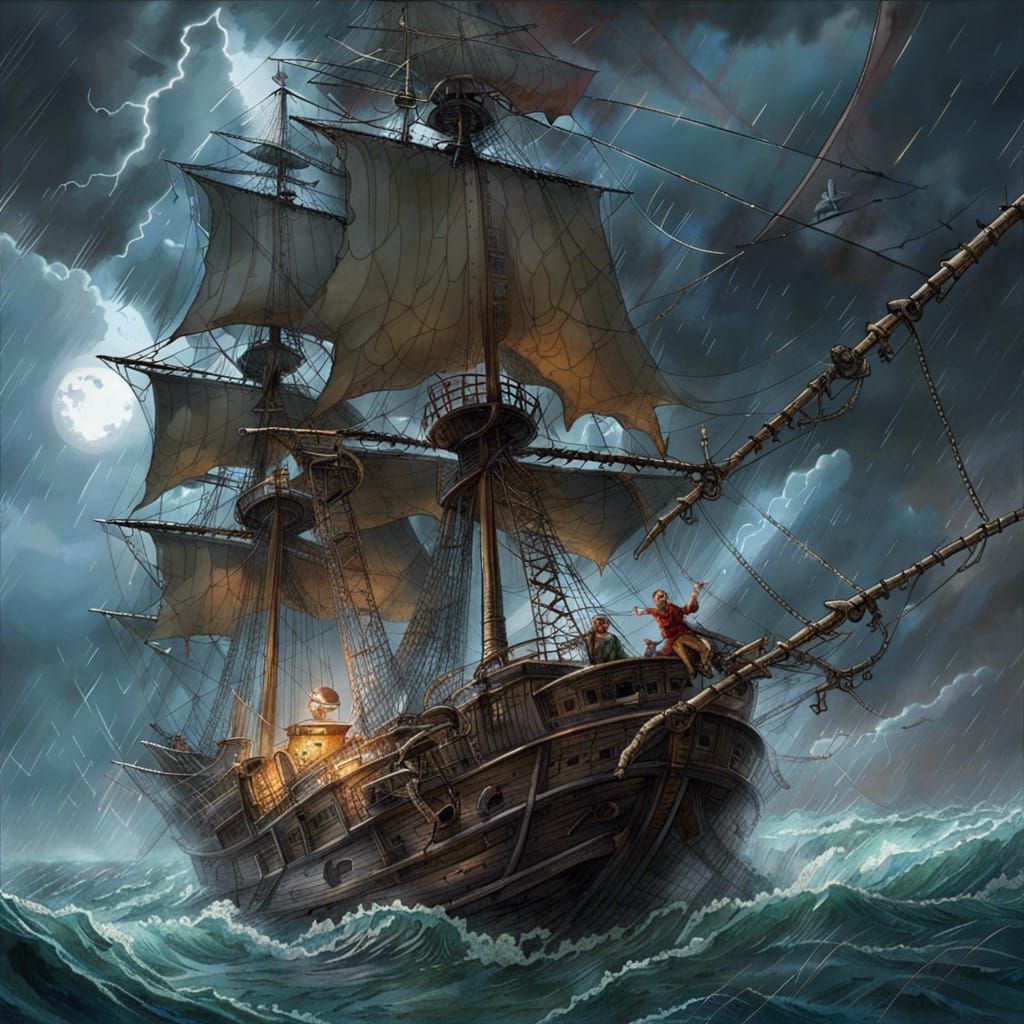 The mighty piratship in a storm - AI Generated Artwork - NightCafe Creator