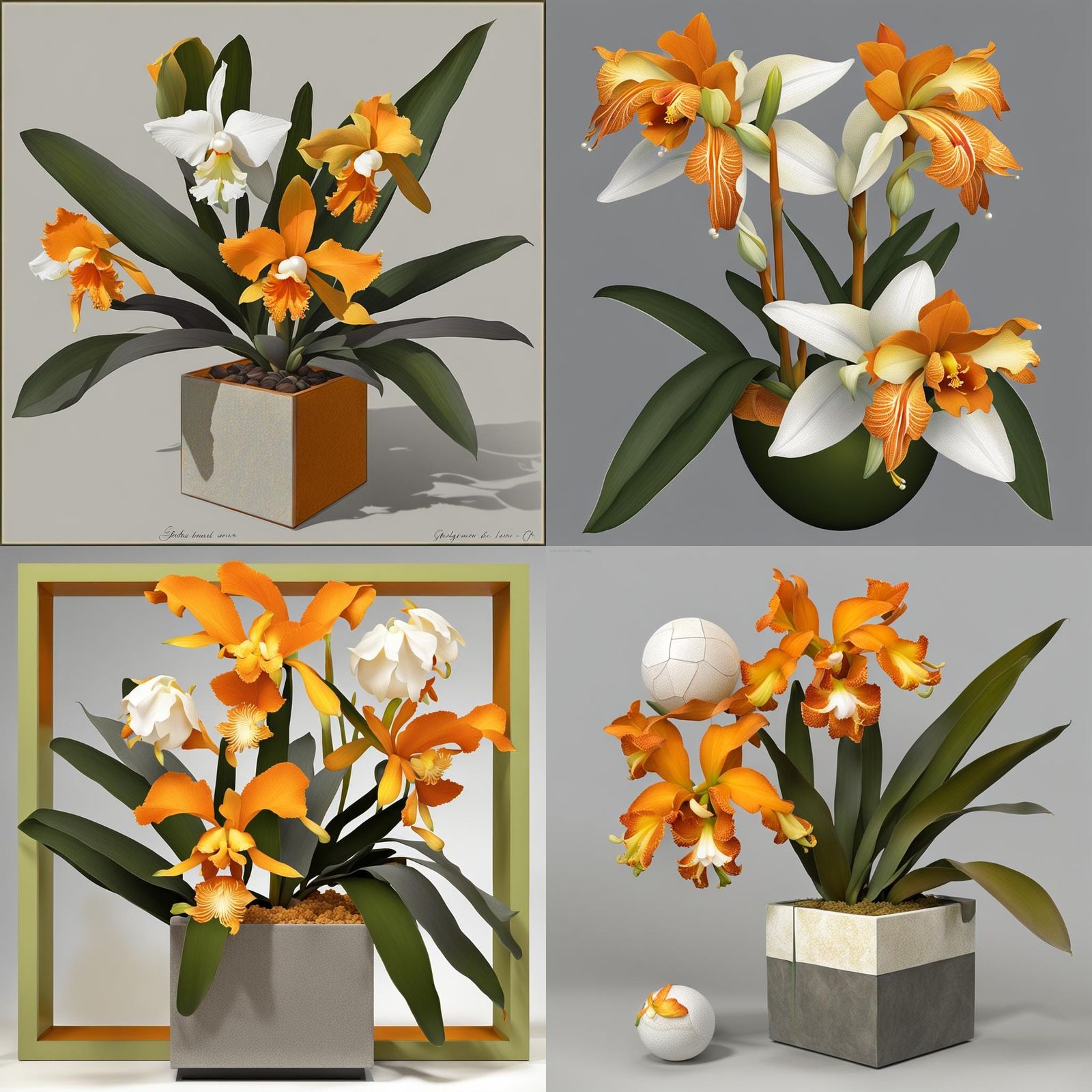 Cubist style<[A Cattleya Warneri, ocher orange and straw yel...