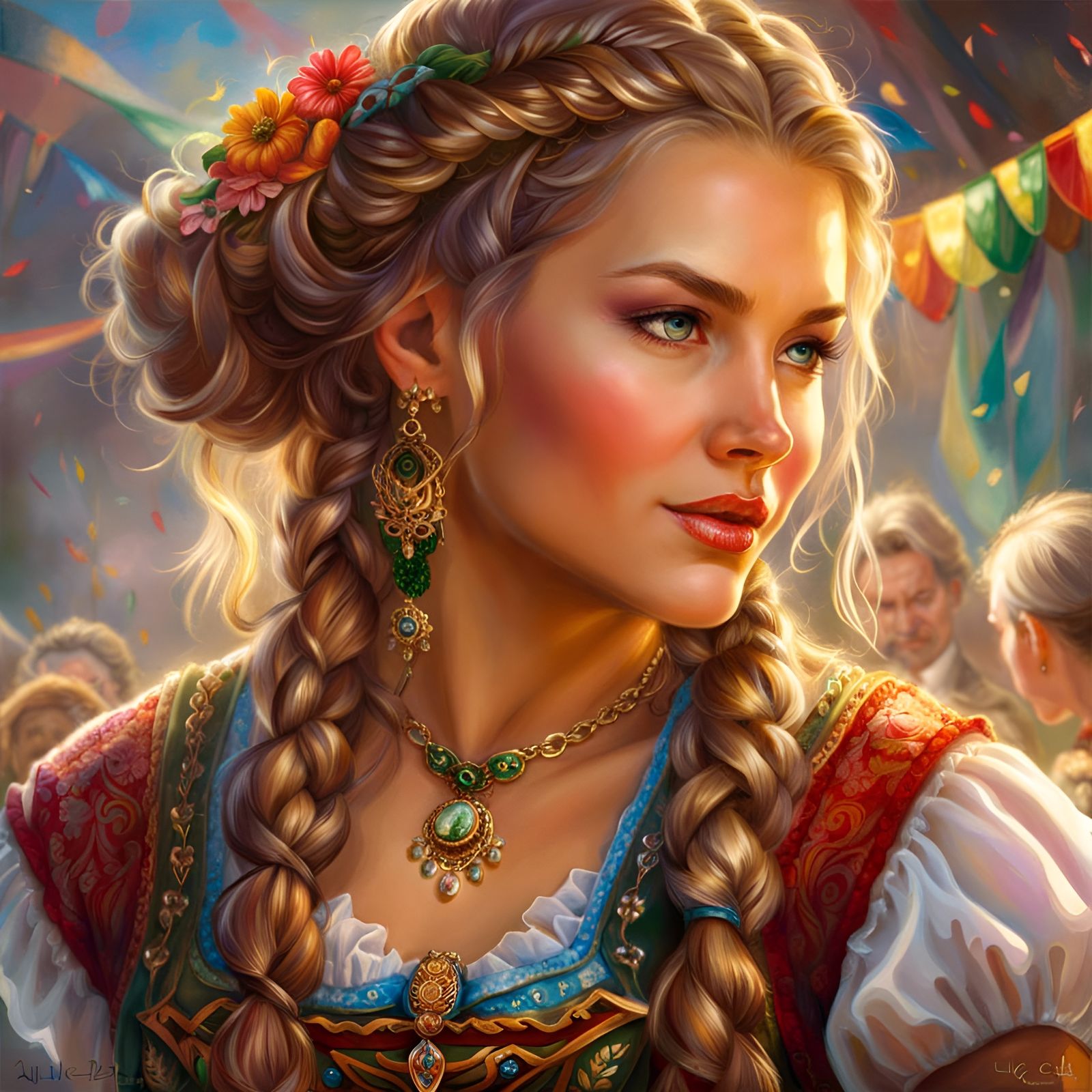 Beautiful Woman with Gorgeous Braided Hair at the Oktoberfes...