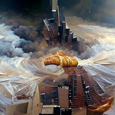 A giant croissant destroying New York like godzilla