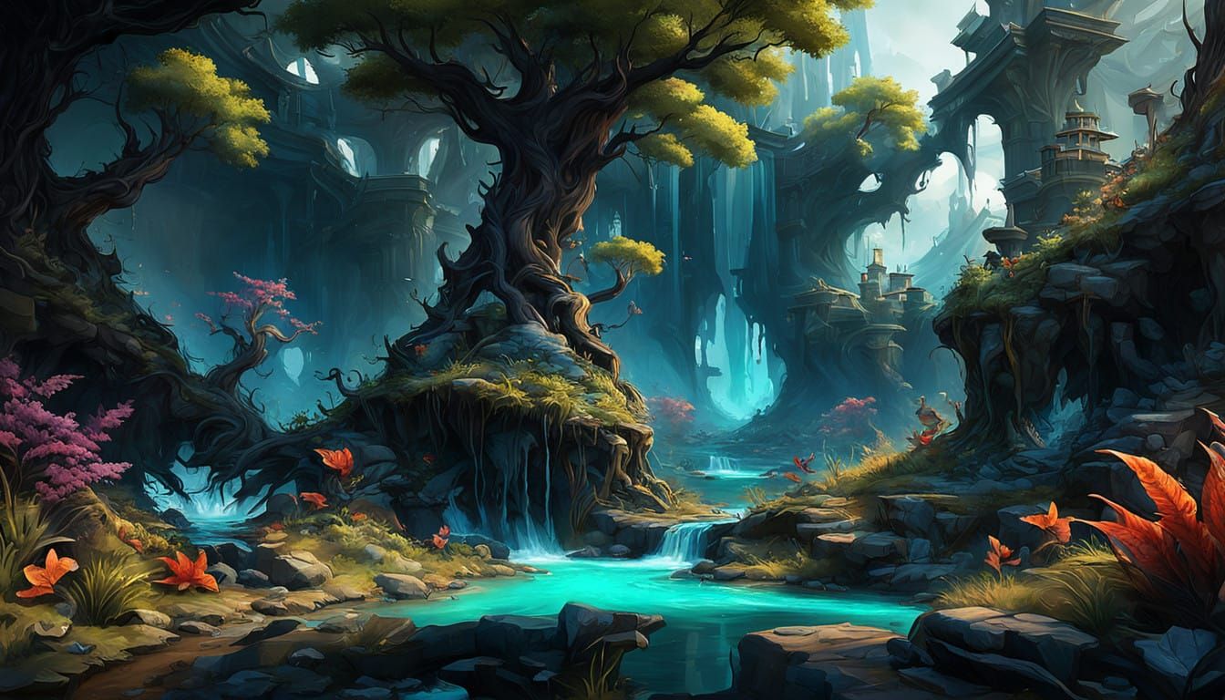 Fantastical Music and AI Landscape in Vibrant Colors