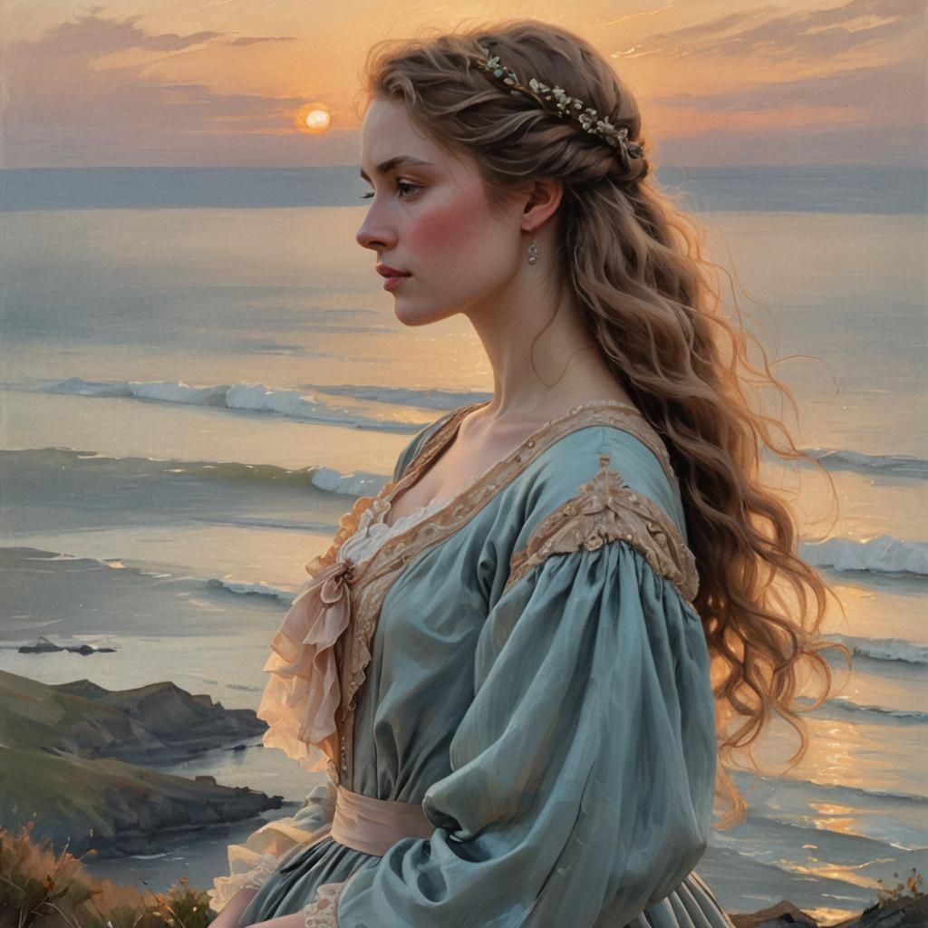 Romantic Portrait of a Girl at Sunset
