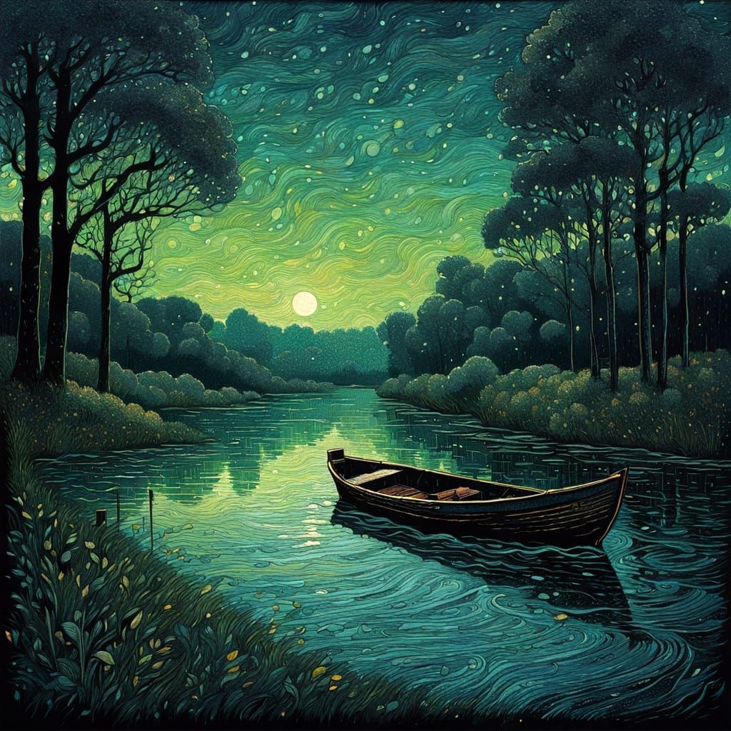 Peaceful River Boat  by @Shlucky